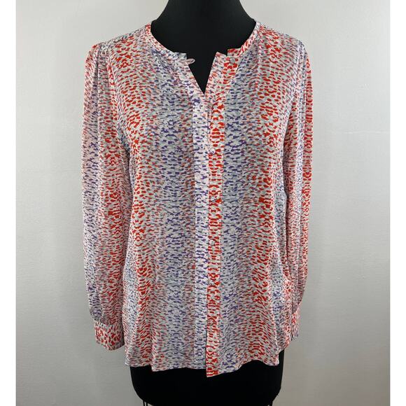 REISS Purple Red Printed Button-Down Long Sleeve Lightweight Chiffon Blouse 6 - Picture 1 of 6